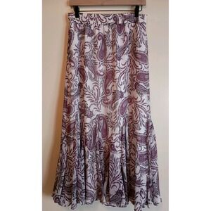 LOFT‎ Paisley Handkerchief Hem Maxi Skirt S Boho Flowy Purple Lined Crinkle